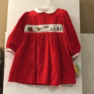 NWT Santa & His Sleigh Smocked Dress